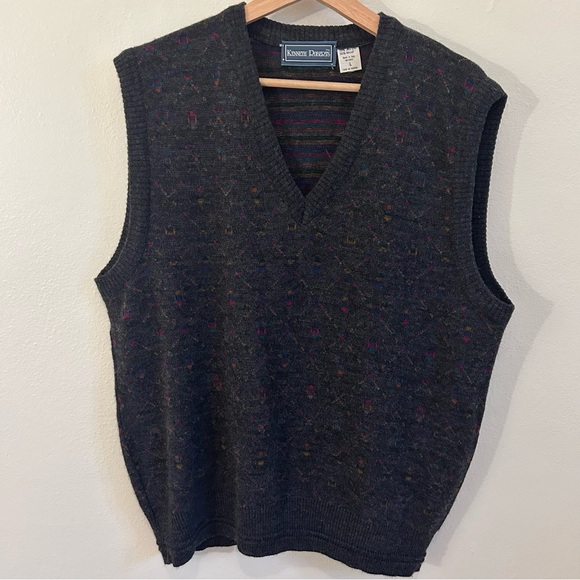 Kenneth‎ Roberts Wool Blend dark Grey sweater vest v-neck size L Made In Italy - Picture 1 of 7